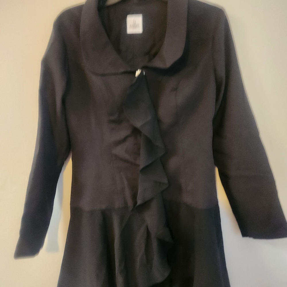 LANting BRIDE Black‎ Jacket Dress Size M Ruffle Front Collared Cascade Peplum